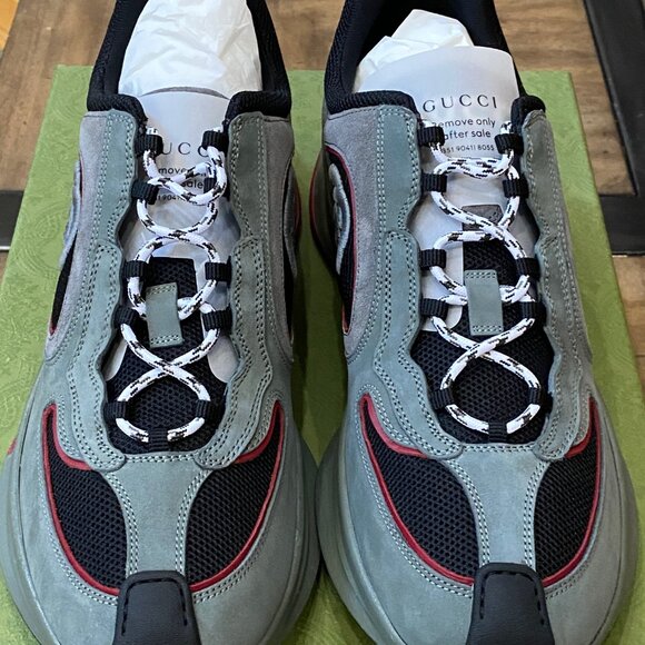 GUCCI RUN GG Interlocking G Suede Logo Sneakers | Grey /Red | Gucci 12 / US 12.5 main image 5